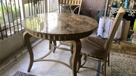Tessellated 43” Stone Table and 3 Chairs
