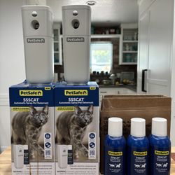 2 Automatic Spray Pet Deterrent like new used once with 3 new refill bottles all for $40