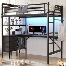 Loft Bed with L-Shaped Desk,