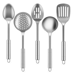 Ihvewuo 5pcs Metal Stainless Steel Utensil for Cooking Kitchen Cooking Utensils Set Kitchen Gadgets Tools Set Spoons Spatula Sets with Ergonomic Handl