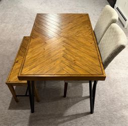Wood Herringbone Dining Table with Black Legs