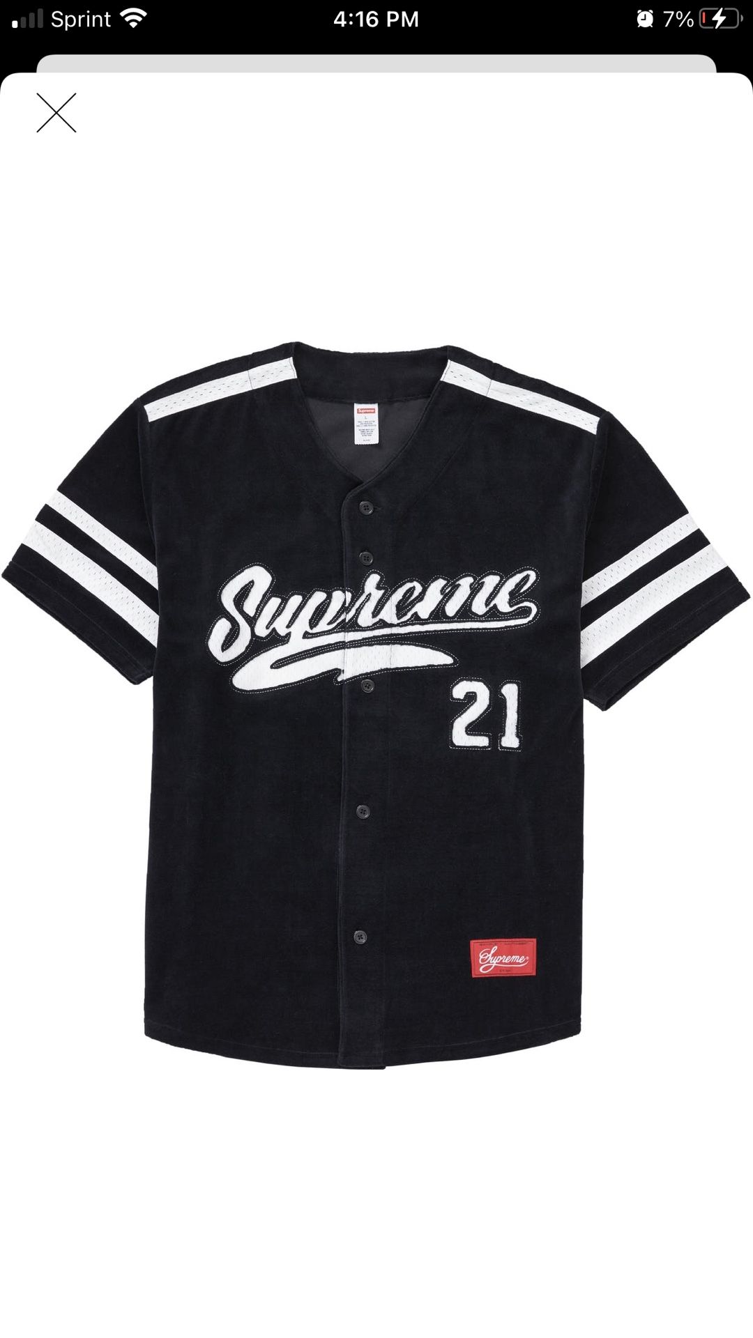 Supreme Velour Baseball Jersey 