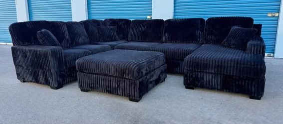 Large 144” Fluffy Corduroy U-Shaped Sectional + Ottoman Included