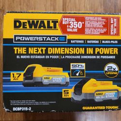 DeWalt Powerstack 5ah + 1.7ah 20V MAX batteries 2-pack