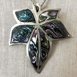    Vintage  Alpaca Mexico    Silver tone    Leaf  Brooch/pendant necklace Necklace 