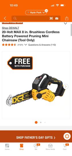 Dewalt 20-Volt MAX 8 in. Brushless Cordless Battery Powered Pruning Mini Chainsaw (Tool Only) like new