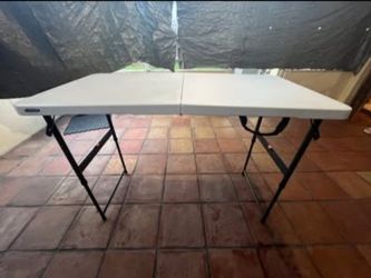 Table 48 in. L Rectangle Adjustable Fold-In-Half Table with Bronze Frame.