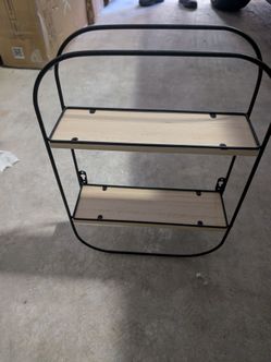 Modern 2-Tier Wall Shelf – Black Metal Frame with Light Wood Shelves