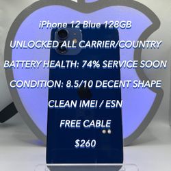 iPhone 12 Blue 128GB UNLOCKED Used Authentic