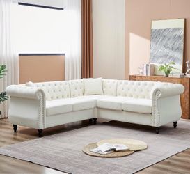 Chesterfield white microfiber sectional corner sofa couch