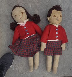 Vintage Cloth Dolls Boy & Girl Set