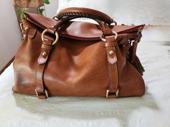 Brown Leather Satchel Handbag with Braided Handle