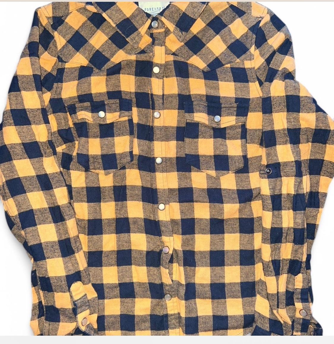Yellow and black plaid flannel shirt forever 21 size small