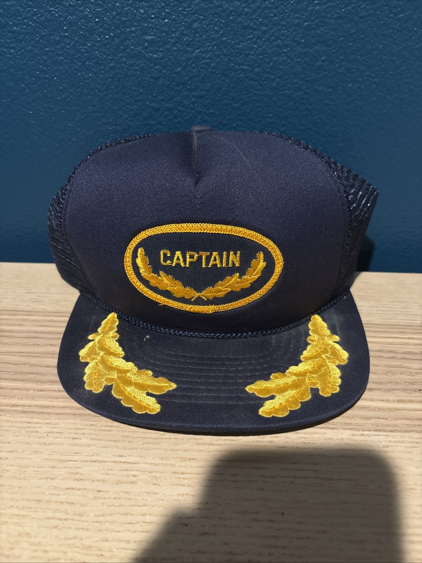 Vintage 80’s CAPTAIN Navy Blue Snapback Trucker Hat Scrambled Eggs Bill Style