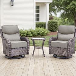 Swivel Rocker Chairs and Side Table for Deck Porch Yard,Brown/Beige/Sand Color 