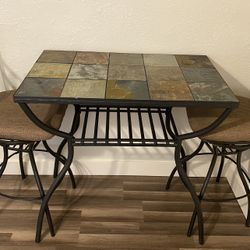Outdoor / Indoor Table And Chairs! Metal With Removable Stone Tile Top! 