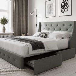 Queen Size Grey Bed Frame 