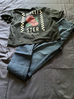 There is A two Pieces there for girls age 10-12 they are from HOLLSTER the size is 23W 28L and the size of the shirt is XS both for $25 total