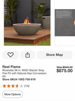 Real Flame Riverside 36 in. MGO Glacier Gray Fire Pit with Natural Gas Conversion Kit