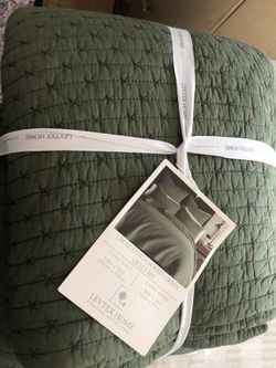 Levtex Cross Stitch Queen Quilt Set, Olive Green
