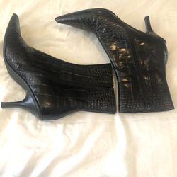 Paolo Crocodile Pointy Black Ankle Booty Heels