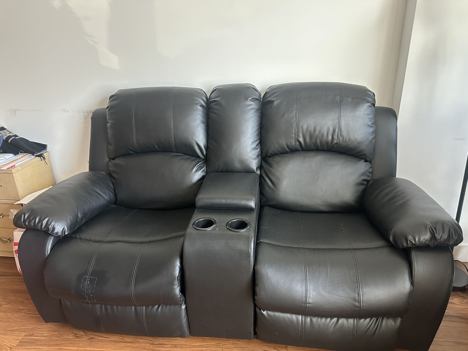 2 Seat Couch Brown Real Leather Barley Used