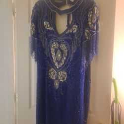 Electric Blue and Silver Sequin evening Dress