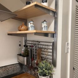 Kitchen Shelf Organizer Adjustable Height Wood And Metal With Accessories 