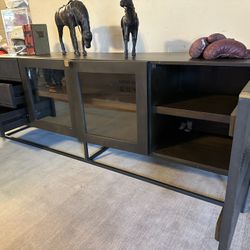 Crate and Barrel Kelby Media Console - Carved Vintage Brown