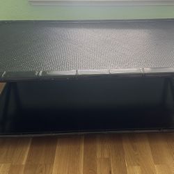 Black Bamboo Woven Rattan Lattice Top Coffee Table w/ Glass Top