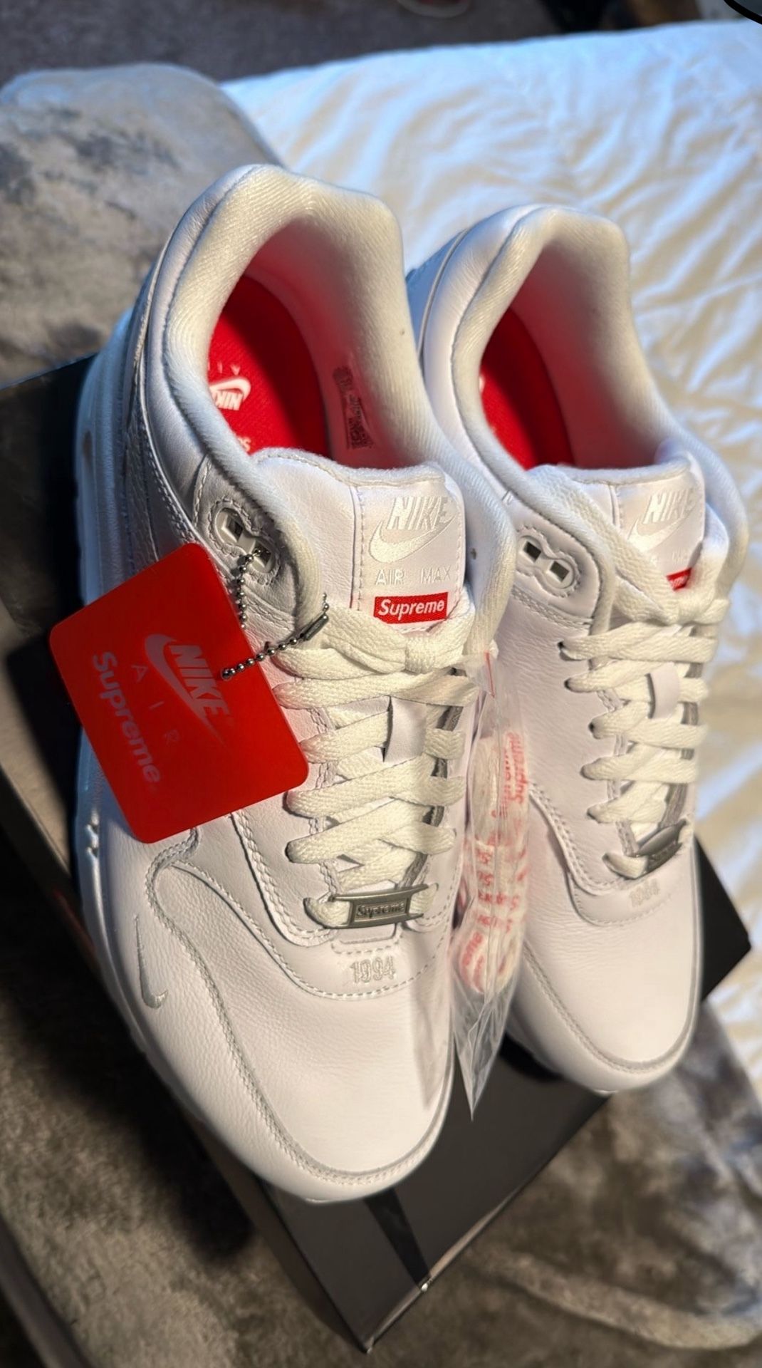 Nike Supreme x Air Max 1 '87 SP Triple White Size 10.5