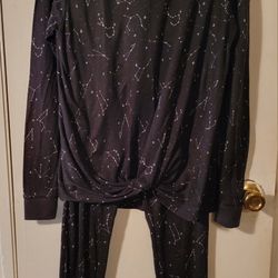 Stars Above Women's Size XS Sleep Shirt And Pant Set Long Sleeve Black