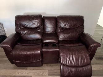 Leather Reclining Loveseat with Center Console