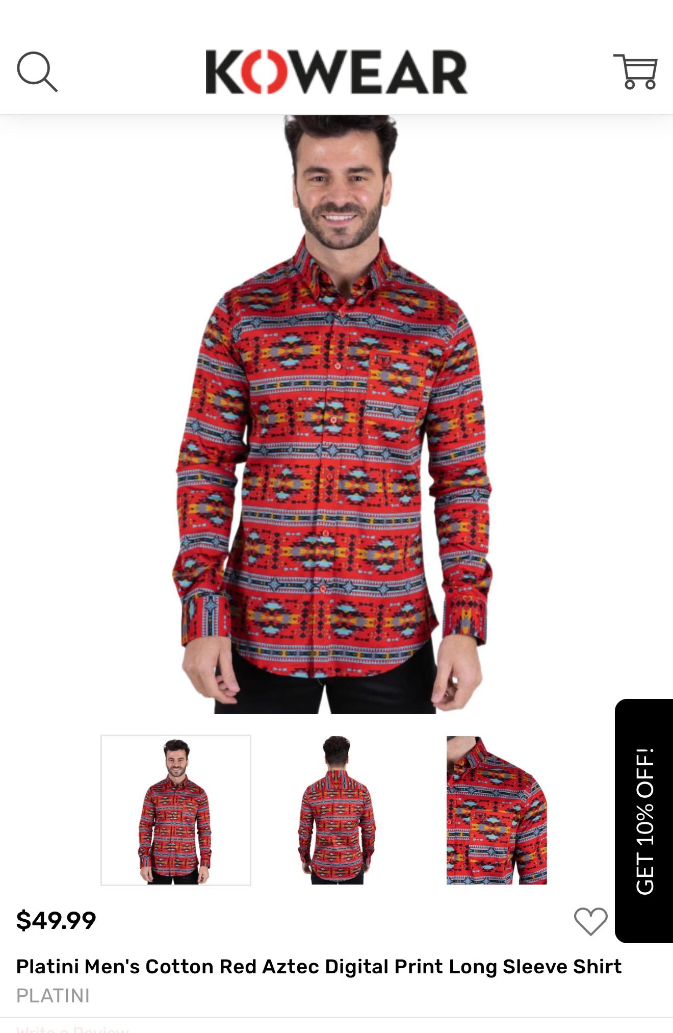 Platini Men's Cotton Red Aztec Digital Print Long Sleeve Shirt