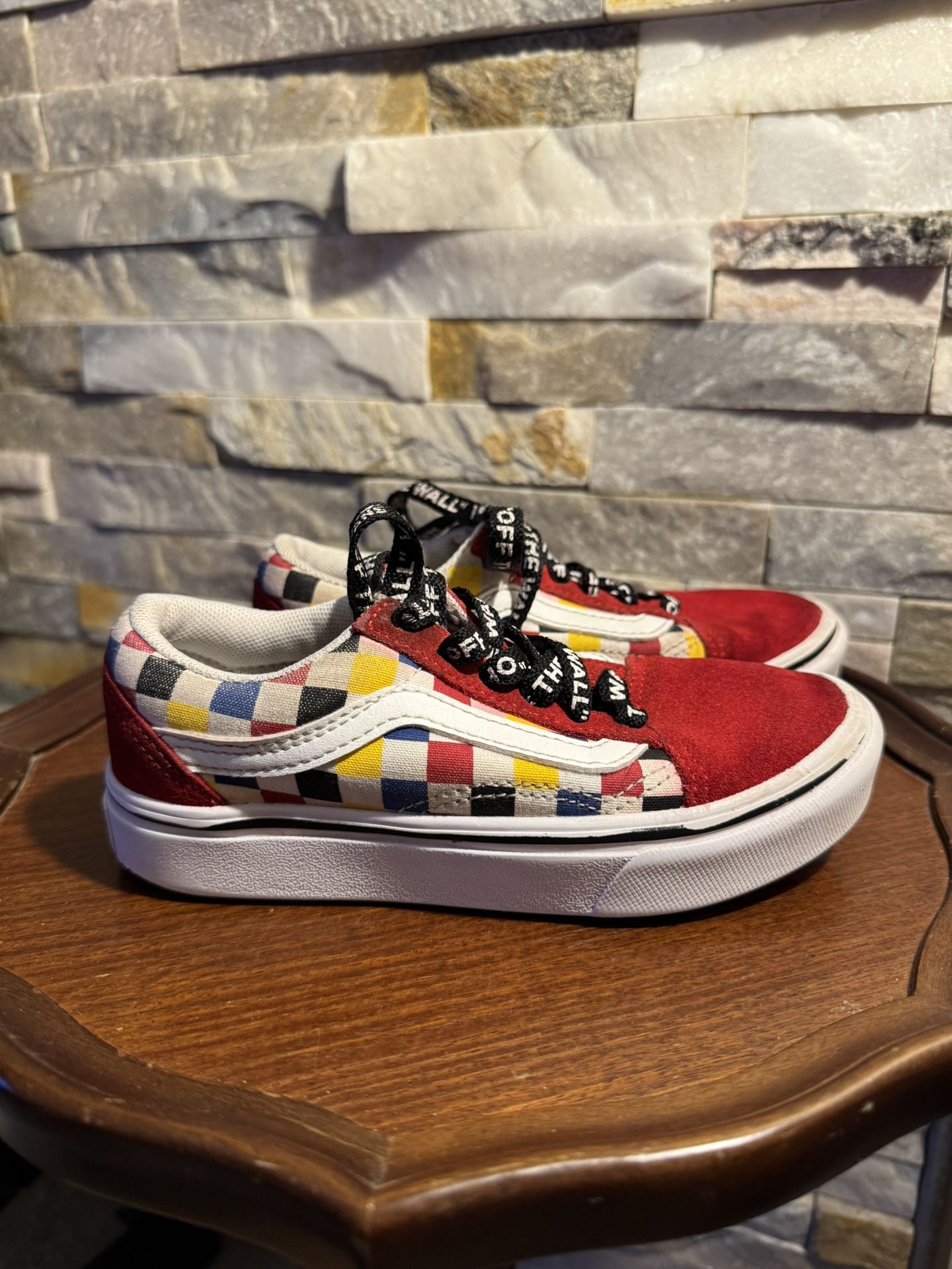 VANS Kids Sz 12 Checkerboard Red Suede ComfyCush Old Skool Skater Sneakers EUC