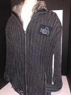 Inc men’s zip up sweater with faux fur size XL