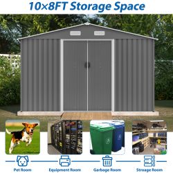Lockable Garden Storage House 10x8 FT: Outdoor, Metal, for Patio, Backyard, Lawn Tools