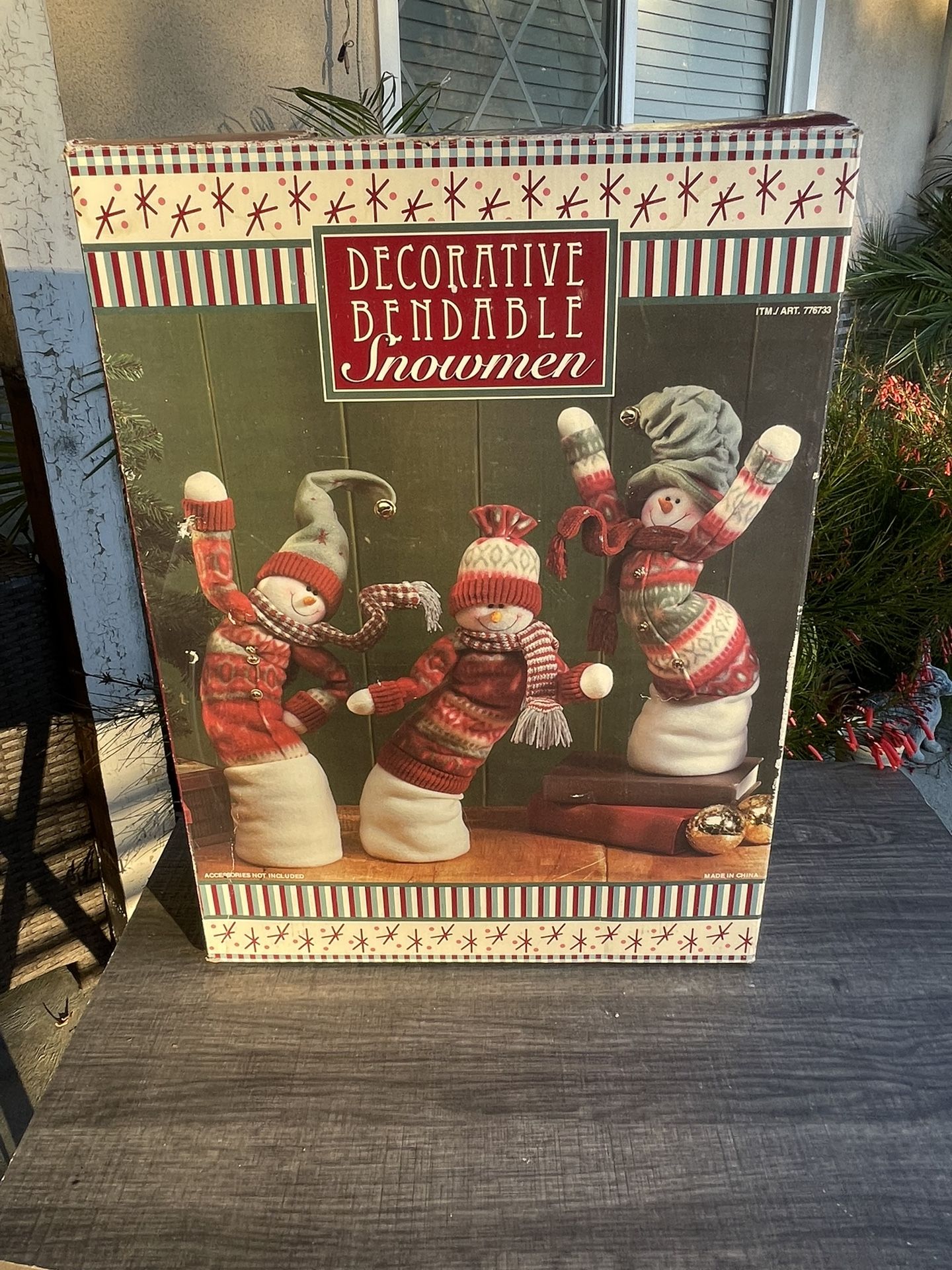 Costco Set of 3 Decorative Bendable Snowmen-Poseable Fleece Holiday Figurines