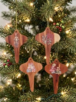 Set of 5 Cedar Wooden Christmas Hanging Finial Ornaments Nutcracker, 4 in Brown