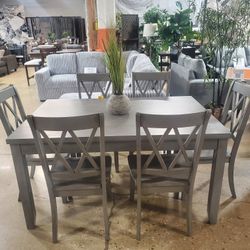 7 Pc Gtay  Dining Set With  Table With Storage
