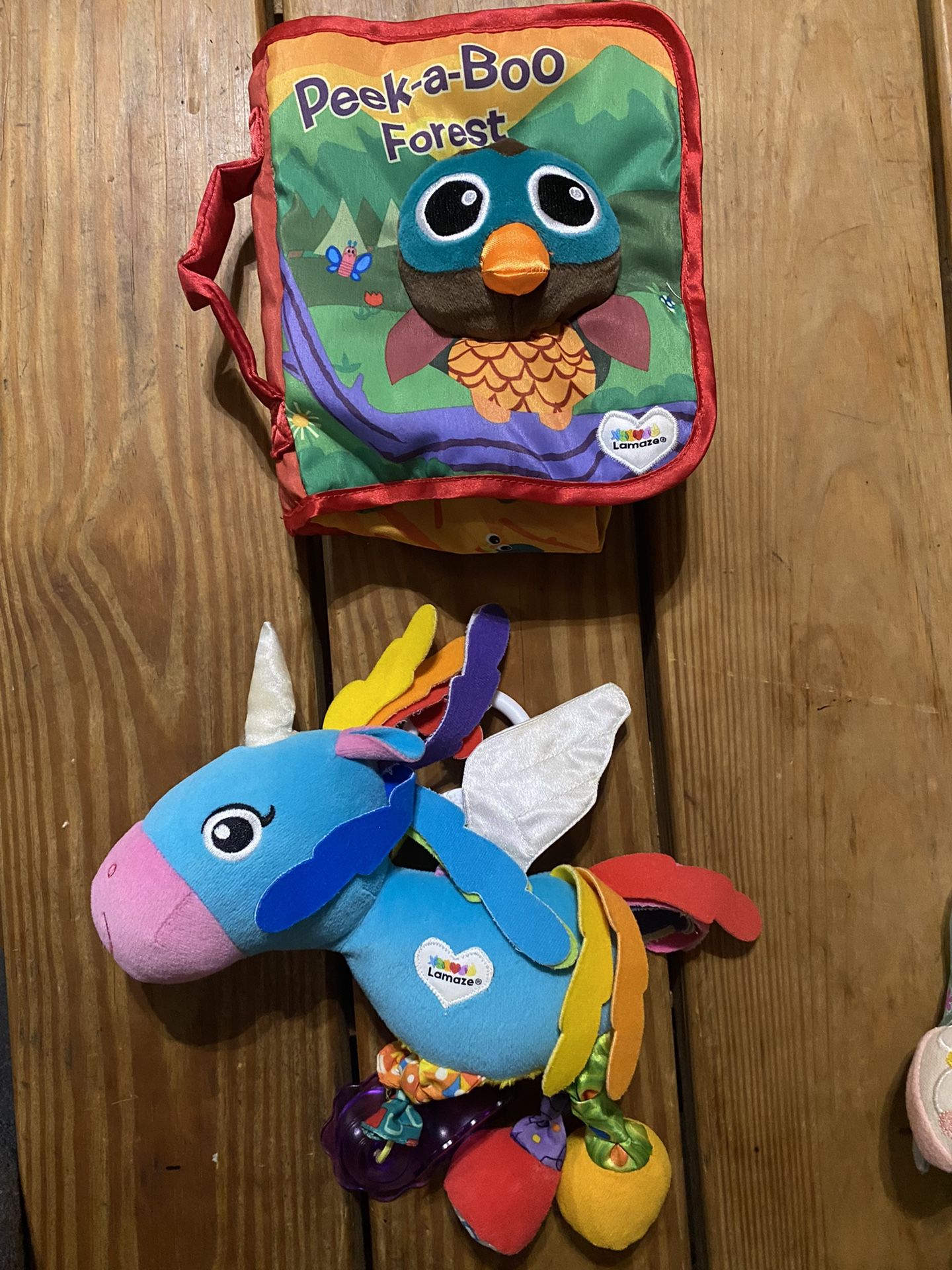 Lamaze Darcy Darlingmane Unicorn and peek a boo owl book plush crinkle toy baby