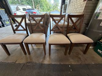 Set of 4 Wood Dining Chairs with Upholstered Seats