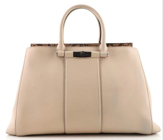 GUCCI Beige Leather And Python Lady Bamboo Handbag