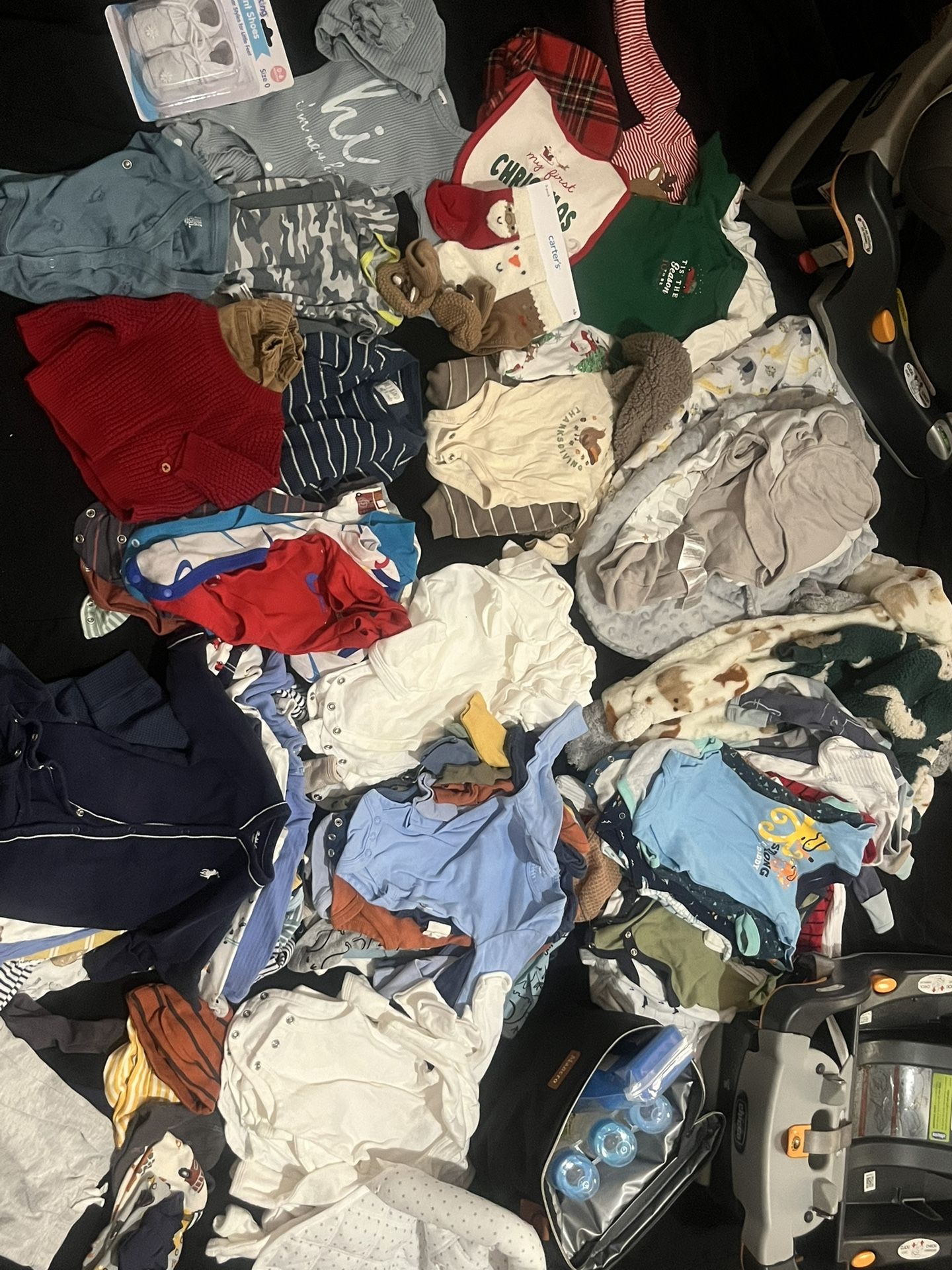 Infant Boy Clothes Lot + Infant Car Seat