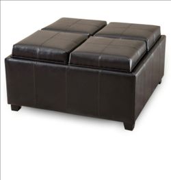 4-tray Top Bonden Leather Storage Ottoman