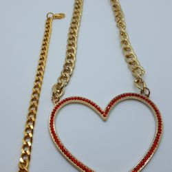 10K Gold Plated, Cuban Antique Set, 2 Items, Necklace with Heart Pendant, and 10k gold plated Bracelet.#714
