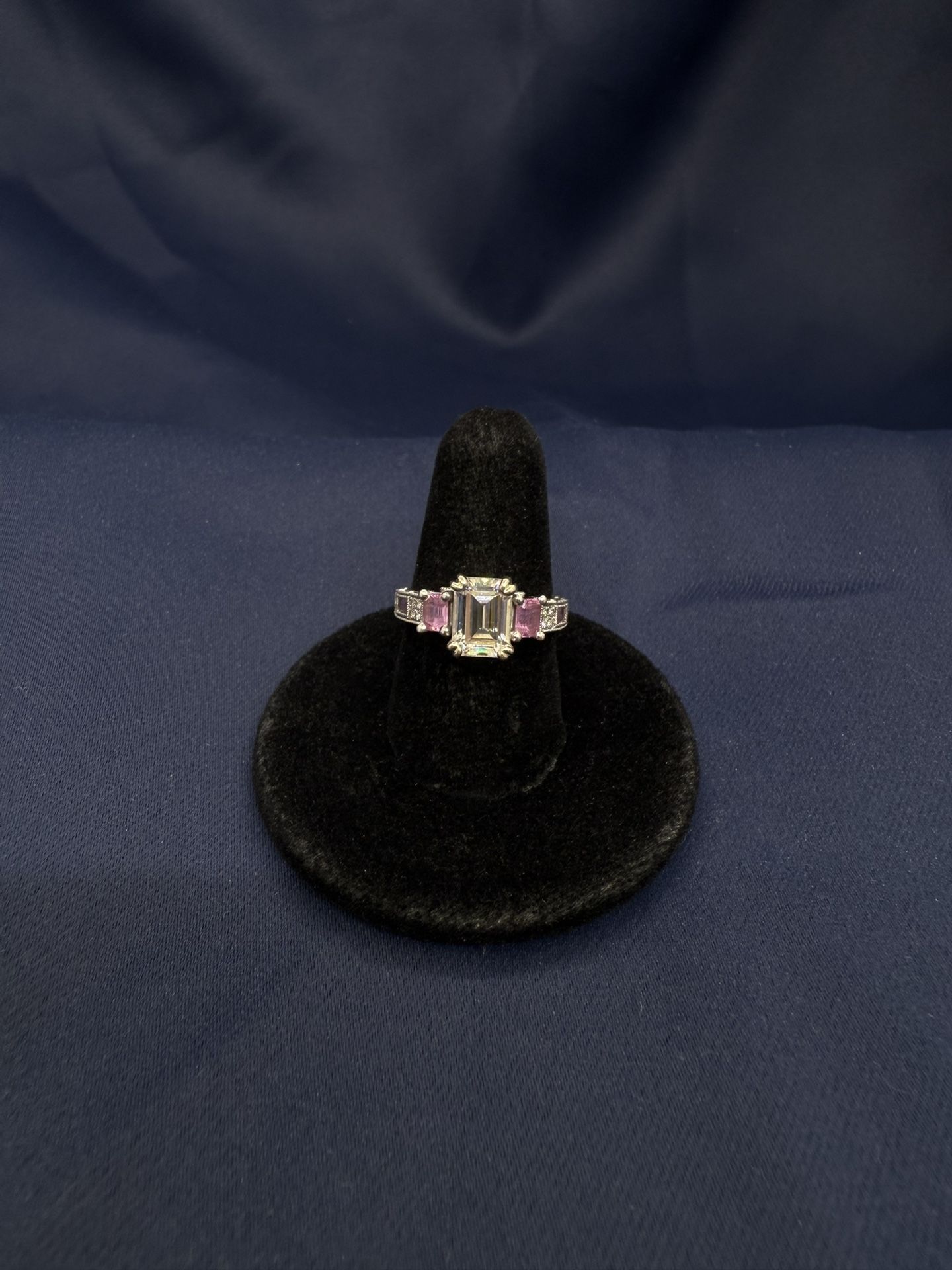 14KWG Moissanite/ Pink Sapphire Engagement Ring