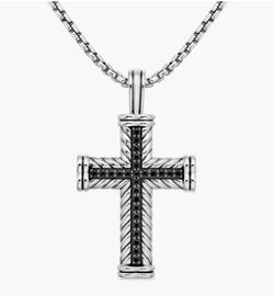 David Yurman Black Diamond Cross with David Yurman Necklace