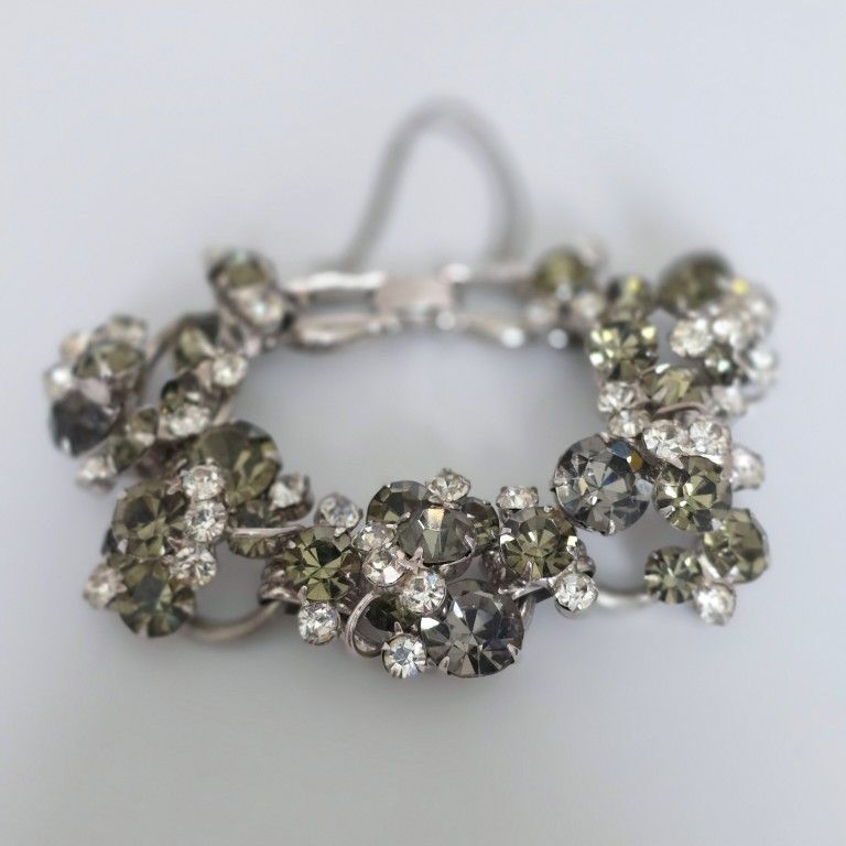 Elegant Vintage Juliana Smokey Quartz and Clear Demi Parure Rhinestone Bracelet!