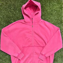 Pink Heavy Weight Men Distressed Hoodie[double zipper ‼️]Send your best offer 
